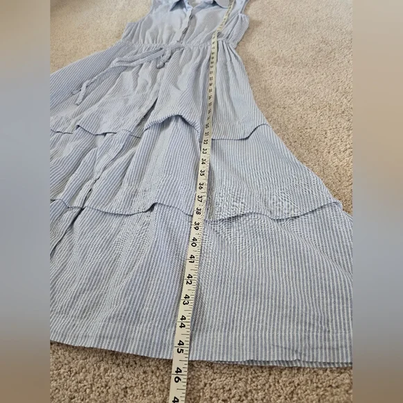 Calvin Klein Size 10 Womens Linen Blend Blue White Striped Sleeveless Dress - Picture 7 of 8